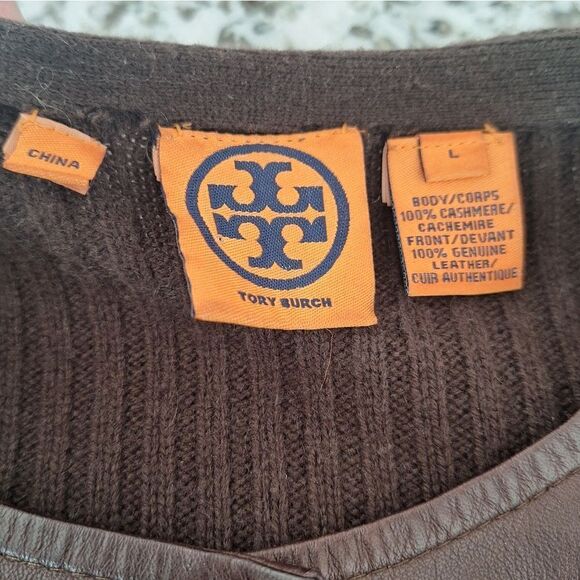 Tory Burch Brown Leather Cachemere Jacket Fitted Desing Size L - Picture 3 of 6